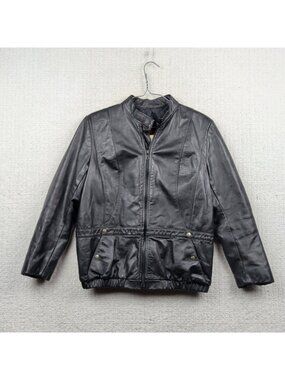 Vintage Golden Crown by Bristol Leather Cafe Racer Bomber Jacket Black Sz 12*